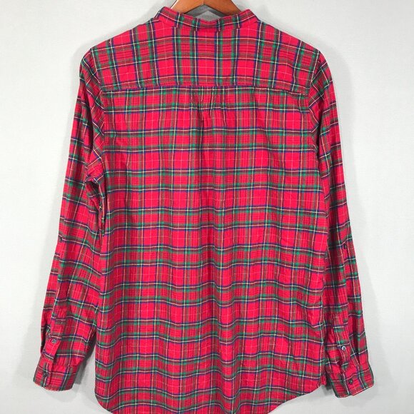 Lands' End Shirt Women's 12T Red Plaid Popover Tunic Top Flannel Roll Tab Cotton - Picture 2 of 12